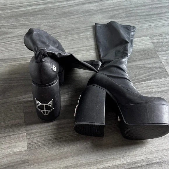 Black Platform Sock Boots - Spice Black Stretch BRAND NEW - Picture 2 of 4